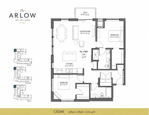 Floor plan for 2 beds, 2 baths, 1170 sqft