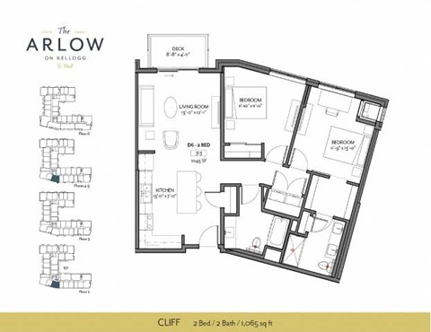 Floor plan for 2 beds, 2 baths, 1065 sqft