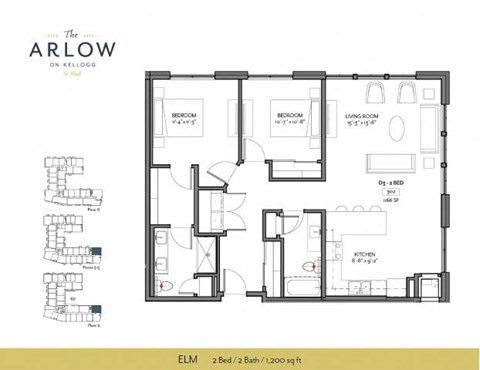 Floor plan for 2 beds, 2 baths, 1200 sqft