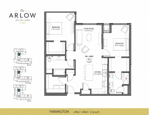 Floor plan for 2 beds, 2 baths, 1119 sqft