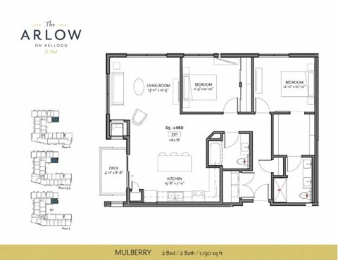 Floor plan for 2 beds, 2 baths, 1190 sqft