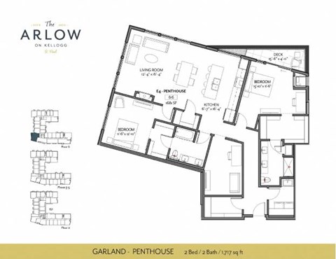 Floor plan for 2 beds, 2 baths, 1717 sqft