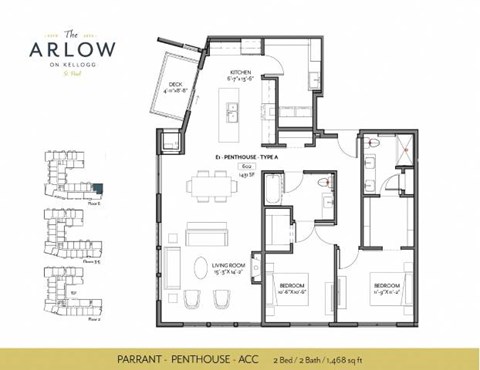 Floor plan for 2 beds, 2 baths, 1468 sqft