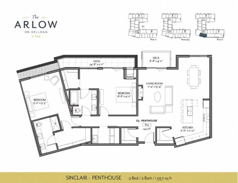 Floor plan for 2 beds, 2 baths, 1557 sqft
