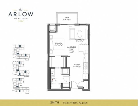Floor plan for studio, 1 bath, 544 sqft