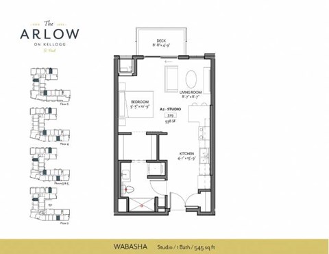 Floor plan for studio, 1 bath, 545 sqft