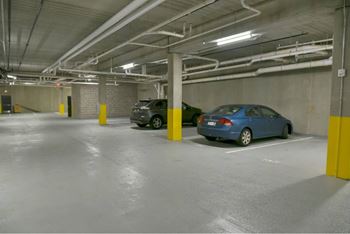 Car is parked in a parking garage.