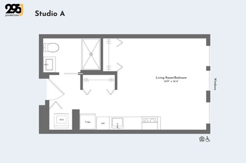 Floor plan for studio, 1 bath, 422 sqft