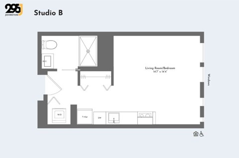 Floor plan for studio, 1 bath, 422 sqft