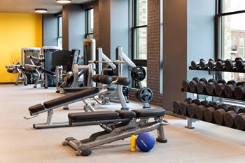 Fitness center with free weights and exercise equipment
