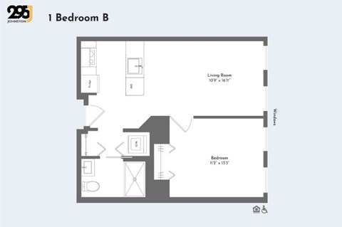 Floor plan for 1 bed, 1 bath, 651 sqft