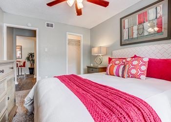 Bedroom with a bed and a ceiling fan