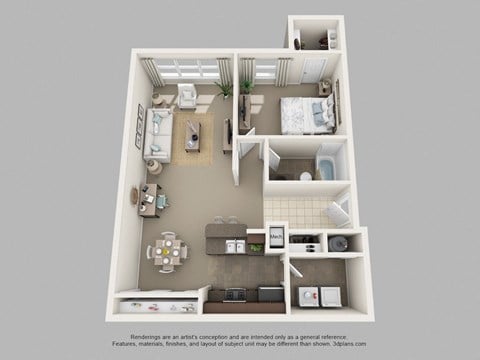 Floor plan for 1 bed, 1 bath, 822 sqft