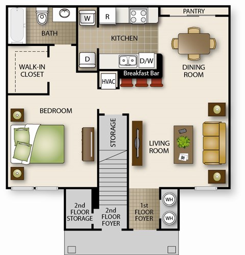 Floor plan for 1 bed, 1 bath, 850 sqft
