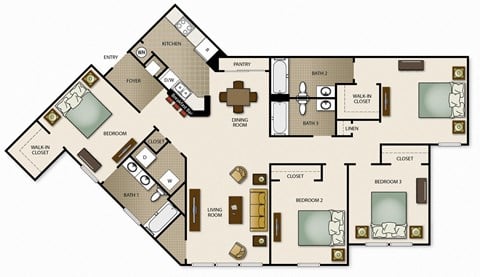 Floor plan for 4 beds, 3 baths, 1665 sqft
