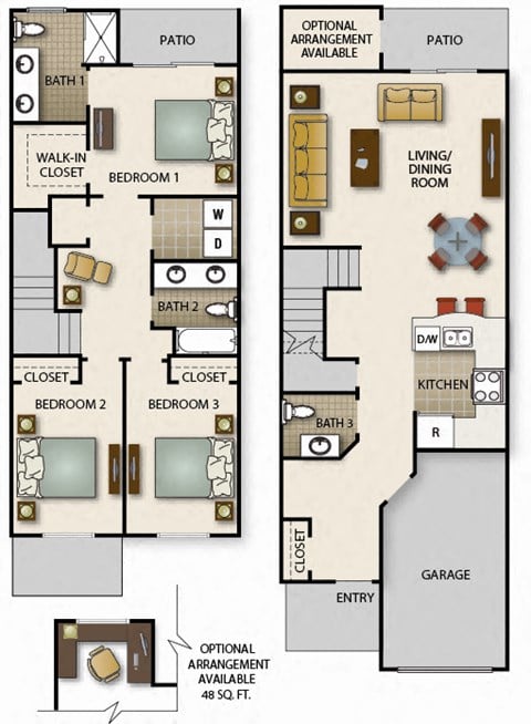 Floor plan for 3 beds, 2.5 baths, 1702 sqft