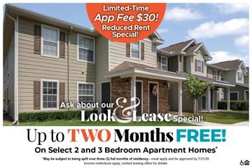 Lady Lake apartment for rent - A housing advertisement offering a free look and lease special for up to two months on select 2 and 3 bedroom apartment homes.