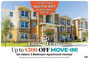 Oviedo apartment for rent - A promotional image for a lease special offering up to $300 off on select 2 bedroom apartment homes.