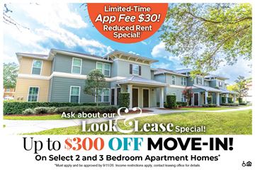 Rockledge apartment for rent - A promotional image for a lease special offering up to $300 off on select 2 and 3 bedroom apartment homes.