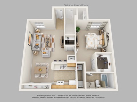 Floor plan for 1 bed, 1 bath, 797 sqft