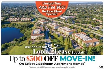 Orlando apartment for rent - A promotional image for a leasing special offering up to $500 off on select 2 bedroom apartment homes.