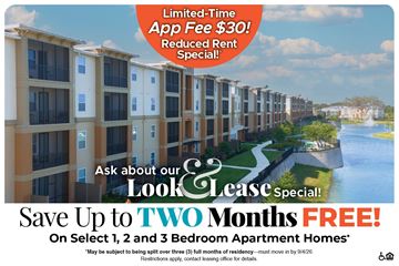 Lady Lake apartment for rent - A promotional image for a lease special offering up to two months free on select 2 and 3 bedroom apartment homes.