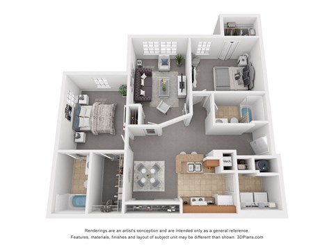 Floor plan for 2 beds, 2 baths, 1030 sqft