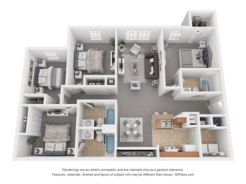 Floor plan for 4 beds, 3 baths, 1465 sqft