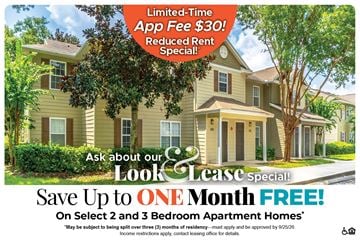 Lady Lake apartment for rent - A housing advertisement offering a limited-time app fee discount and a rent special.