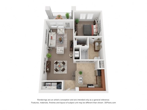 Floor plan for 1 bed, 1 bath, 703 sqft