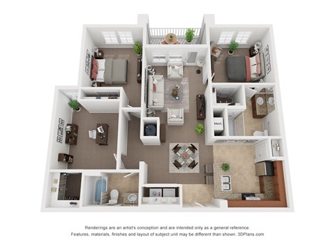 Floor plan for 2 beds, 2 baths, 1137 sqft