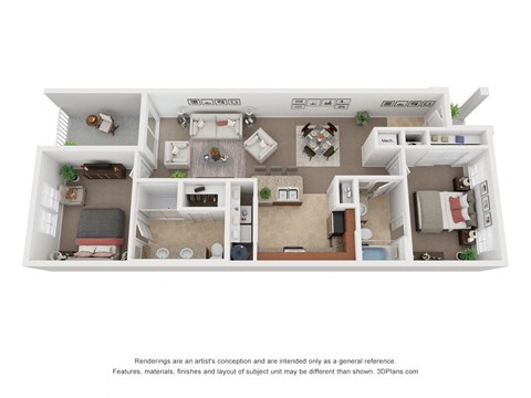 Floor plan for 2 beds, 2 baths, 963 sqft