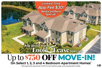 Orlando apartment for rent - An advertisement for a limited-time app fee reduction and move-in special for a bedroom apartment home.