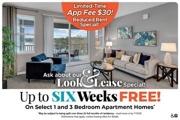 Longwood apartment for rent - A living room with a couch, chair, and a lamp is shown in the image.