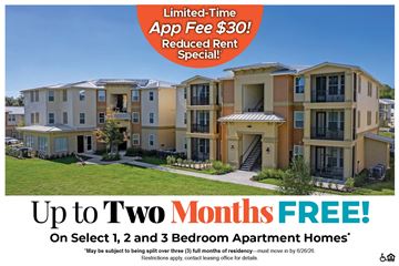 Wildwood apartment for rent - Apartment complex with a sign offering a free app and reduced rent.