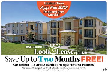 Wildwood apartment for rent - A promotional image for a limited-time app fee reduction and rent special on select apartment homes.