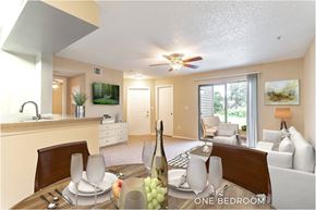 Winter Garden apartment for rent - A well-lit one bedroom apartment with a dining table set for two.