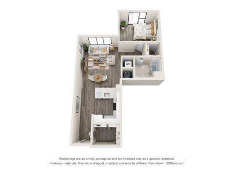 Floor plan for 1 bed, 1 bath, 872 sqft