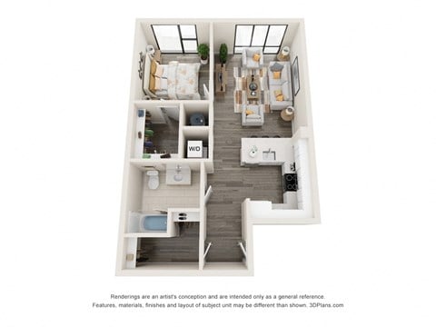 Floor plan for 1 bed, 1 bath, 695 sqft