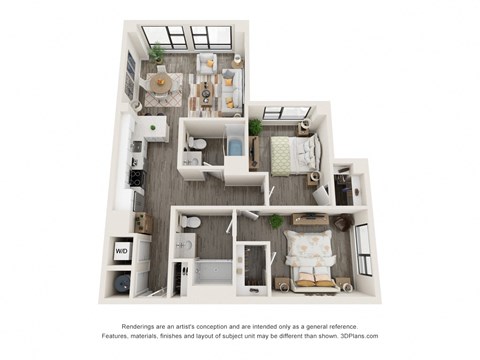 Floor plan for 2 beds, 2 baths, 1098 sqft