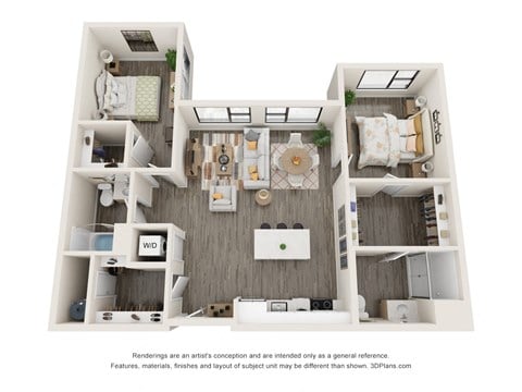 Floor plan for 2 beds, 2 baths, 1160 sqft