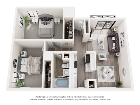 Floor plan for 2 beds, 1 bath, 915 sqft