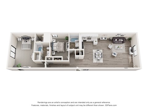 Floor plan for 2 beds, 2 baths, 1250 sqft