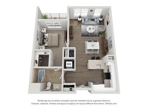 Floor plan for 1 bed, 1 bath, 863 sqft