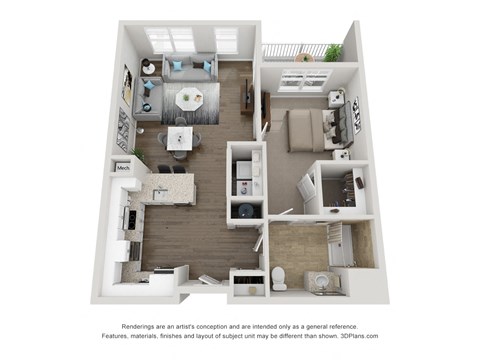 Floor plan for 1 bed, 1 bath, 863 sqft