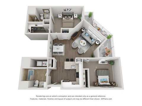 Floor plan for 2 beds, 2 baths, 1144 sqft