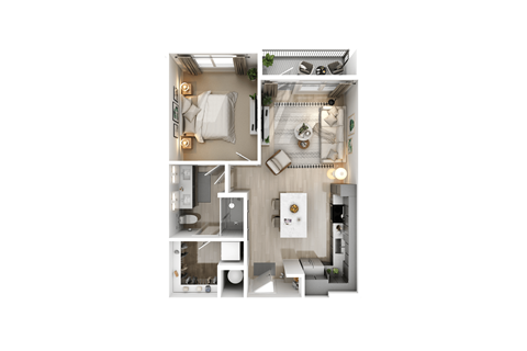 Floor plan for 1 bed, 1 bath, 690 sqft