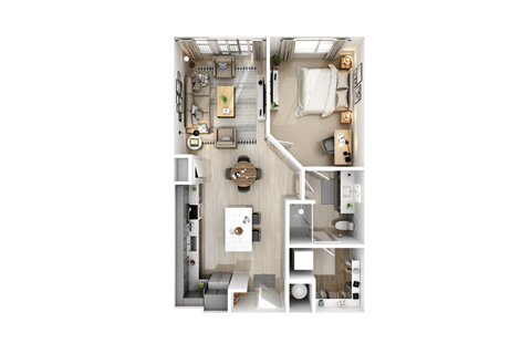 Floor plan for 1 bed, 1 bath, 832 sqft