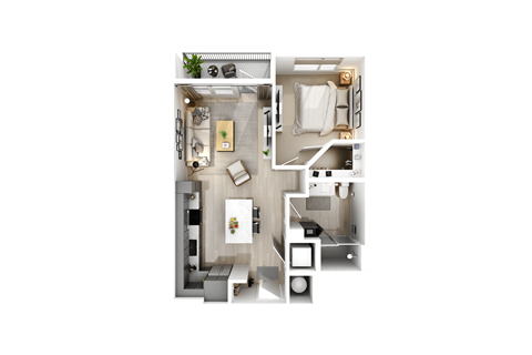 Floor plan for 1 bed, 1 bath, 679 sqft