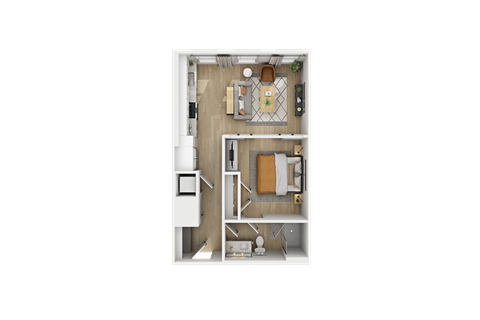 Floor plan for 1 bed, 1 bath, 620 sqft